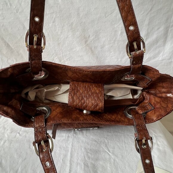 nicole by Nicole Miller Sloan Satchel Brown Crocodile Pattern Shoulder Bag, NWTS - Picture 6 of 14
